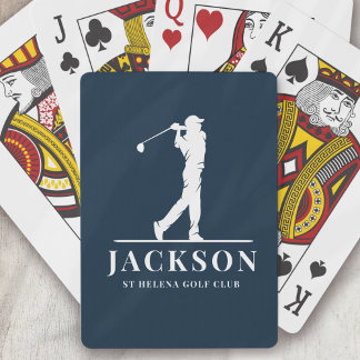 Baraja De Cartas Monograma Golfer personalizado de Navy Blue