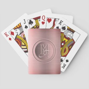 Baraja De Cartas Monograma Grabado en Acero Rosa Metálico