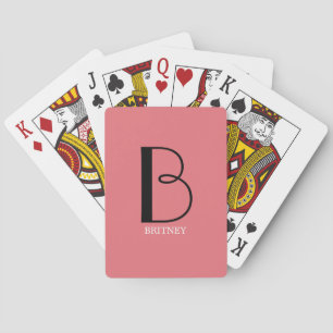 Baraja De Cartas Monograma Grande y Nombre Negro/Blanco DIY, Salmón