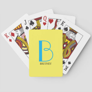 Baraja De Cartas Monograma grande y nombre personalizado, azul ciel
