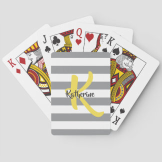 Baraja De Cartas Monograma gris blanco rayado y amarillo