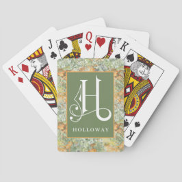 Baraja De Cartas Monograma H con aspecto de mármol naranja verde, p
