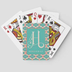 Baraja De Cartas Monograma H Patrón divertido de melocotón y azul t