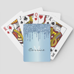 Baraja De Cartas Monograma Helado Helado Azul Purpurina de goteo me