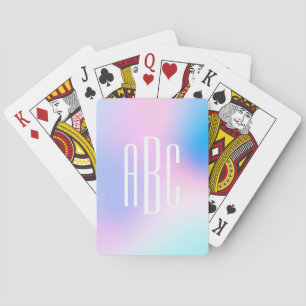 Baraja De Cartas Monograma holográfico de tres letras rosa pastel a