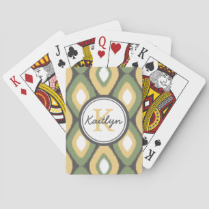 Baraja De Cartas Monograma Ikat Diamontes Patrón Sage Amarillo