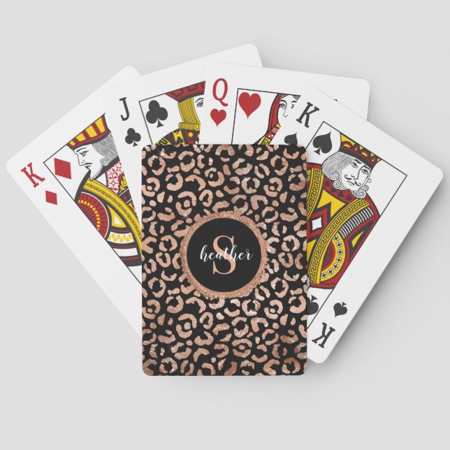 Baraja De Cartas Monograma Impresión de animales de leopardo negro  (Reverso)