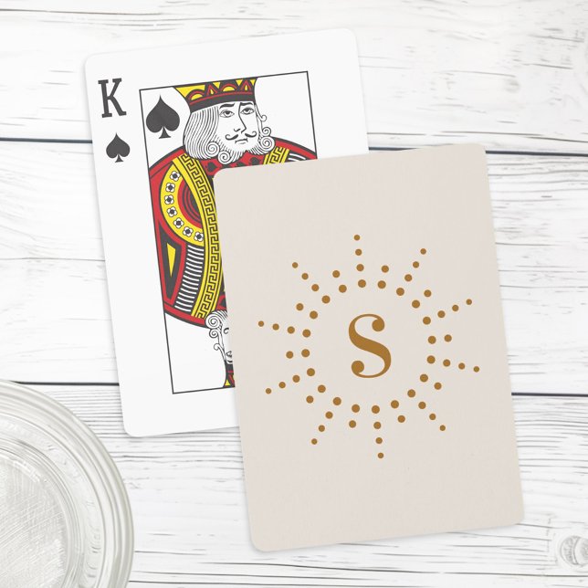 Baraja De Cartas Monograma inicial de marfil neutro con explosión s (Monogram initial radial sunburst neutral ivory poker cards)