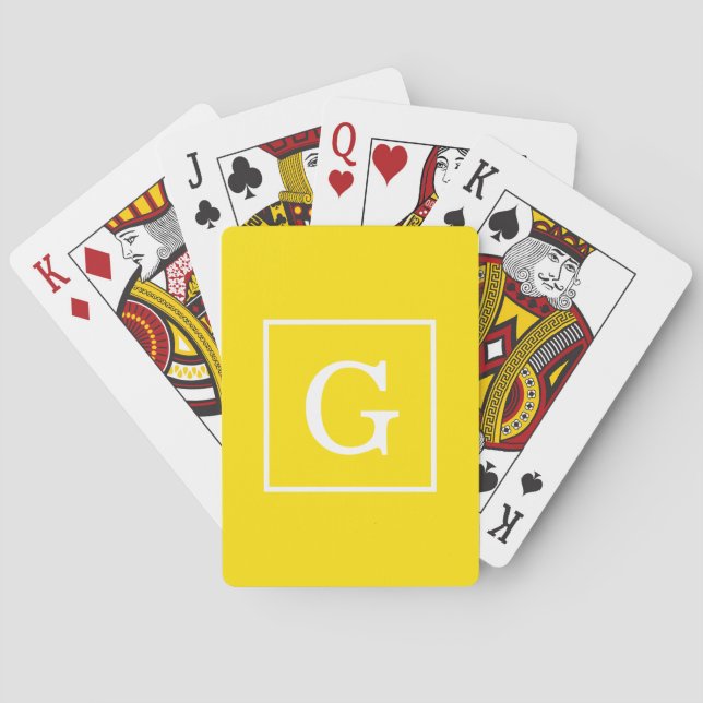 Baraja De Cartas Monograma inicial enmarcado blanco amarillo (Reverso)