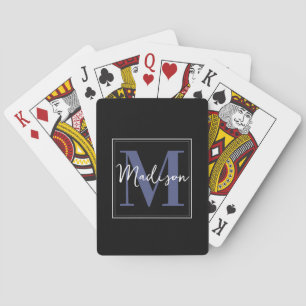 Baraja De Cartas Monograma inicial y nombre personalizado   Negro a