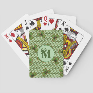Baraja De Cartas Monograma irlandés verde y dorado de tréboles Pret