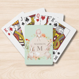 Baraja De Cartas Monograma lindo Conejo Conejo Floral Personalizado