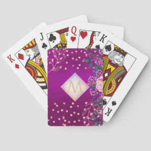 Baraja De Cartas Monograma Magenta Rosegold Purpurina metálico rosa