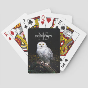 Baraja De Cartas Monograma majestuoso de búho nevado con nombre per