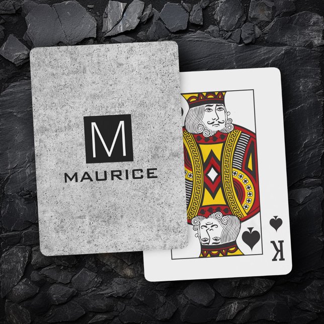 Baraja De Cartas Monograma masculino moderno cemento cuadrado negro (Modern masculine monogram black square concrete poker cards)