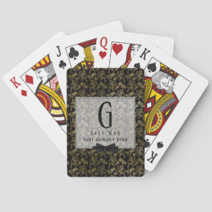 Baraja De Cartas Monograma mejor hombre Groomsmen negro Damasco de 