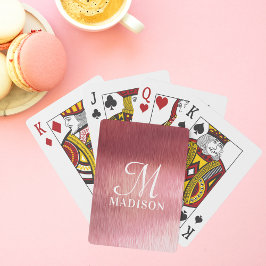 Baraja De Cartas Monograma Metálico Rosa Texturado Nombre Personali