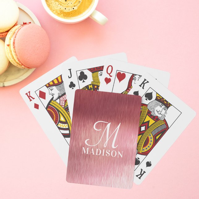 Baraja De Cartas Monograma Metálico Rosa Texturado Nombre Personali (Subido por el creador)