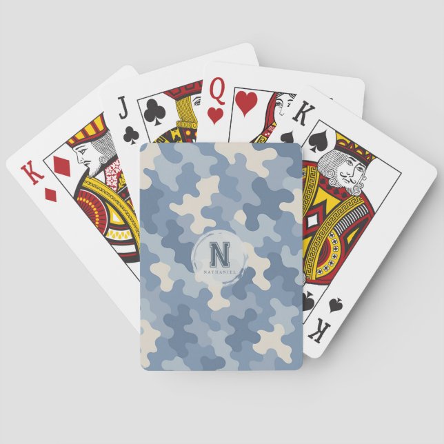 Baraja De Cartas Monograma militar de Camo Azul (Reverso)