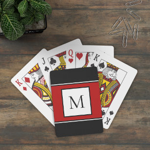 Baraja De Cartas Monograma moderna inicial elegante negro rojo tend