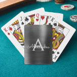 Baraja De Cartas Monograma moderno de acero inoxidable en Relieve m<br><div class="desc">Relieve metalizado Metálico Faux Negro Acero Inoxidable Elegante Cartas De Juego Monograma. Estas cartas de juego se pueden personalizar para incluir tu nombre inicial y el primer y hacer un gran favor para una dulce fiesta de 16 años, una ducha de novia, 25 años, un favor de boda o una...</div>