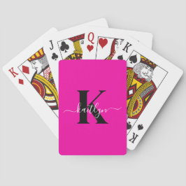 Baraja De Cartas Monograma moderno de guión negro rosa caliente