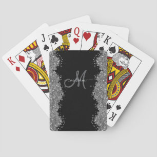 Baraja De Cartas Monograma moderno gris plata falso brillo negro