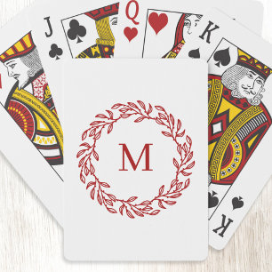 Baraja De Cartas Monograma moderno Hoja roja inicial y guirnalda de