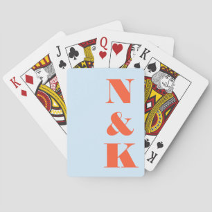 Baraja De Cartas Monograma moderno minimalista azul naranja Boda pe