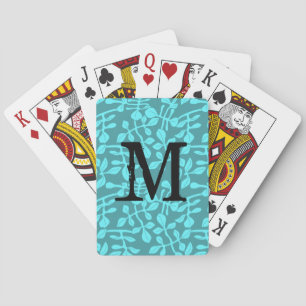 Baraja De Cartas Monograma Moderno sobre Hojas Aqua