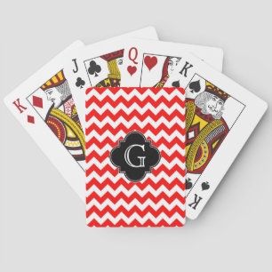 Baraja De Cartas Monograma negro blanco rojo brillante de Chevron
