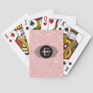 Baraja De Cartas Monograma Negro con Brillo Rosa