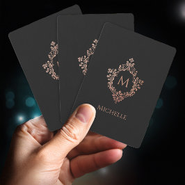 Baraja De Cartas Monograma negro rosa elegante Escudo de cosecha in