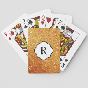 Baraja De Cartas Monograma negro sobre brillo dorado naranja