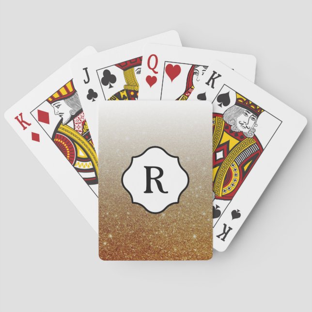 Baraja De Cartas Monograma negro sobre ombre de brillo dorado naran (Reverso)