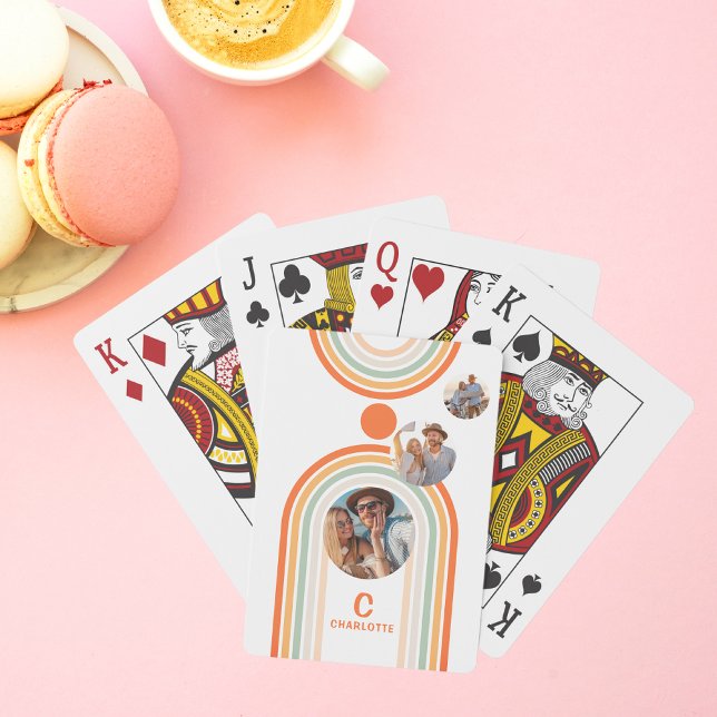 Baraja De Cartas Monograma Nombre Boho Arch Multifoto Chica de moda (Subido por el creador)
