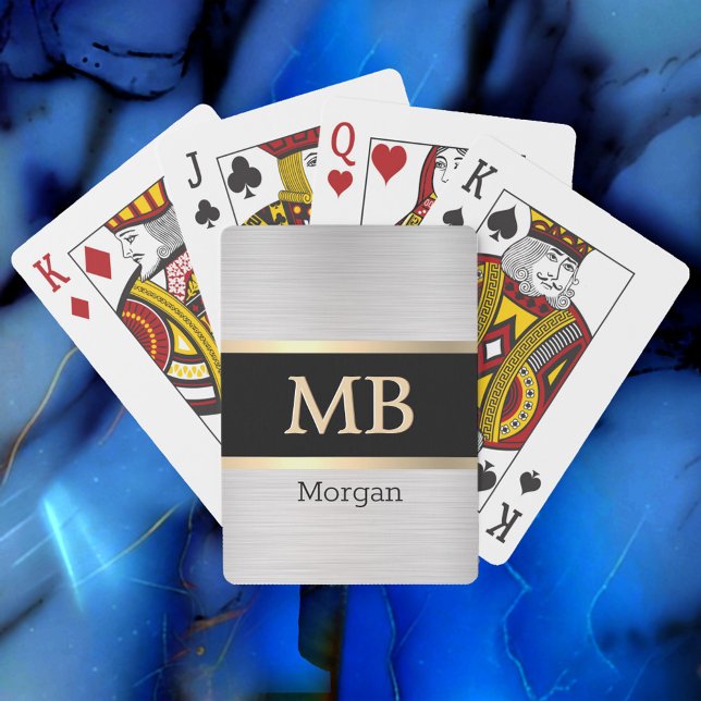 Baraja De Cartas Monograma/Nombre de oro 3D, bandas de oro, negro/p (Subido por el creador)