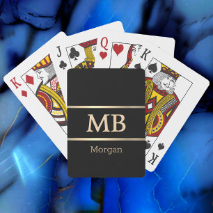 Baraja De Cartas Monograma/nombre dorado 3D, rayas doradas, negro