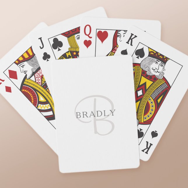 Baraja De Cartas Monograma nombre elegante | Blanco y gris (Subido por el creador)