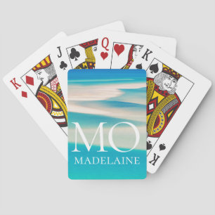 Baraja De Cartas Monograma Ocean Beach White Blue Personal