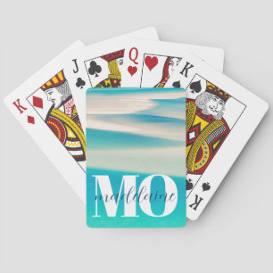 Baraja De Cartas Monograma Ocean Beach White Blue Personal