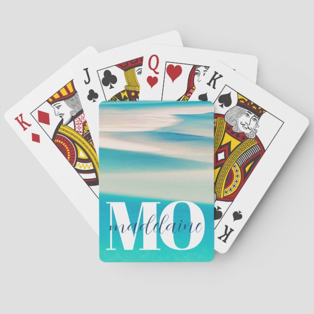 Baraja De Cartas Monograma Ocean Beach White Blue Personal (Reverso)