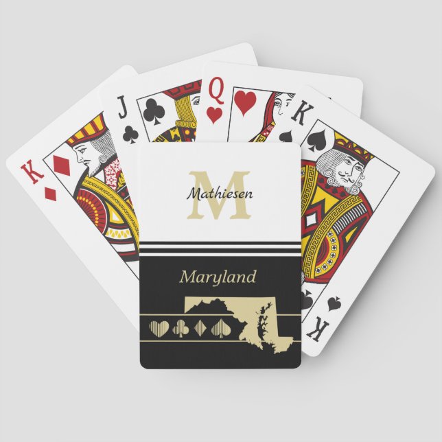 Baraja De Cartas Monograma oro Silhouette Maryland (Reverso)