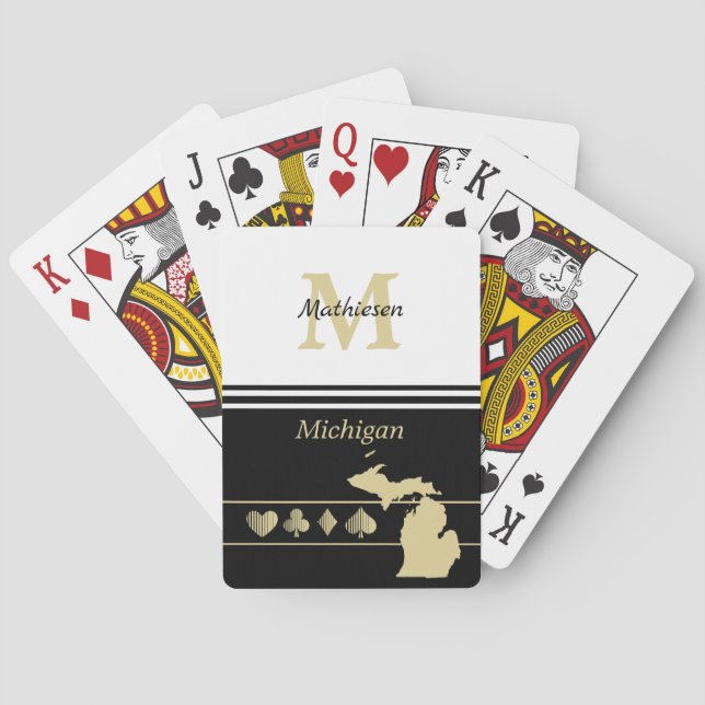 Baraja De Cartas Monograma oro Silhouette Michigan (Reverso)