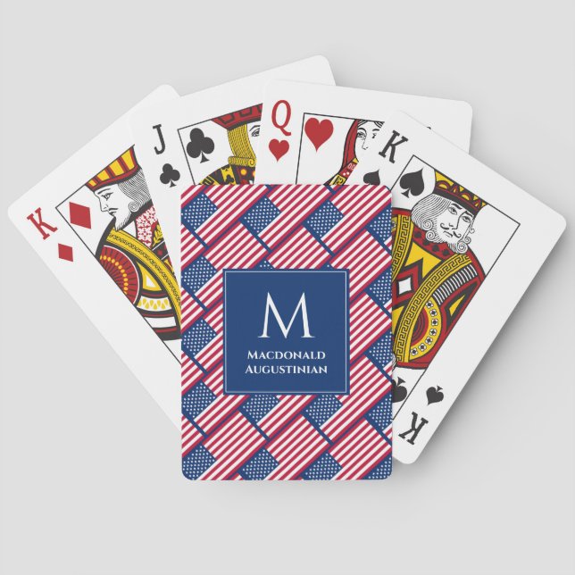Baraja De Cartas Monograma Patriótico USA AMERICA FLAG (Reverso)