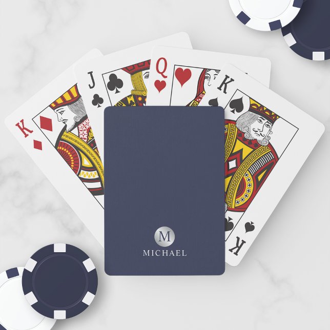 Baraja De Cartas Monograma personalizado azul y plata de la Marina  (Subido por el creador)