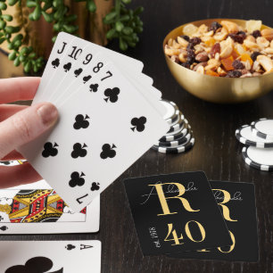 Baraja De Cartas Monograma Personalizado Cumpleaños 40 Negro y Dora
