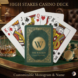 Baraja De Cartas Monograma personalizado de casino verde esmeralda 