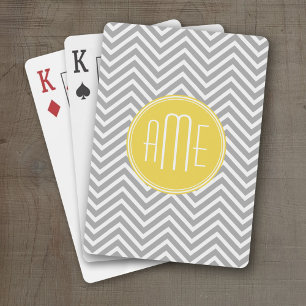 Baraja De Cartas Monograma Personalizado de Chevrons Gris y Amarill