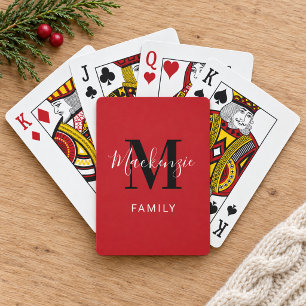 Baraja De Cartas Monograma personalizado de familia roja moderna